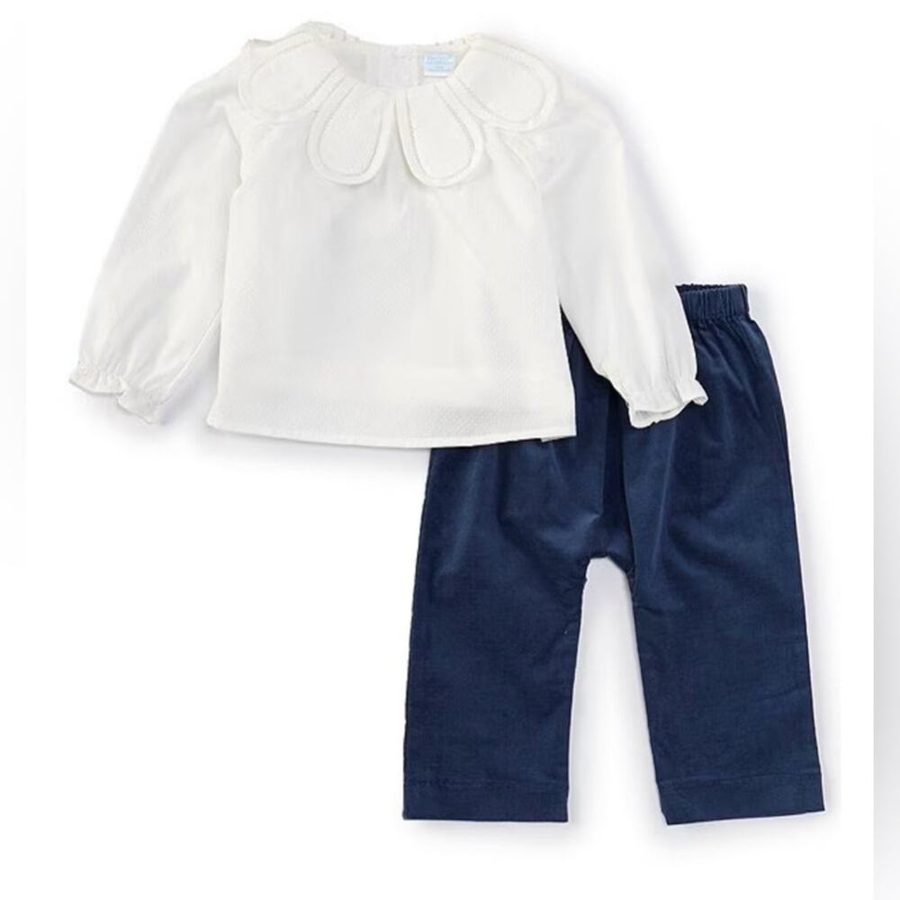 Edgehill Collection Girls Petal Embroidered Collar Long Sleeve Classic Set 24M